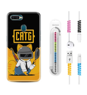 Oppo A5S A15 A16 A54 A55 A73 A74 Kılıf Kablo Koruma Spiral Silikon Cat G 1677