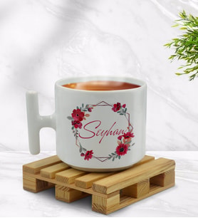 BK Gift Kişiye Özel Çiçek Tasarımlı T Kulplu Beyaz Middle Kupa Bardak-27