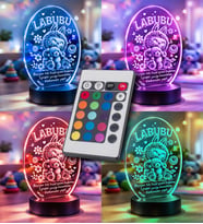 Kişiye Özel Oval Labubu 3D Model Led Gece Lamba (Karışık Renk)