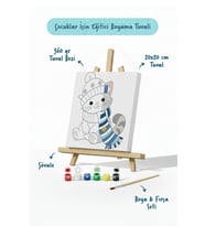Bere ve Atkılı Sevimli Kedi Temalı Çocuk Boyama Tuvali – Şövaleli Eğitici Boyama Seti 20x20 cm