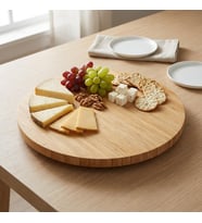360° Dönerli Bambu Sunum Tablası, 30 cm Çap, 2,2 cm Kalınlık, Yuvarlak Servis Tepsisi, Doğal Bambu Rengi, Kahvaltı ve Peynir Sunumu İçin, 1 Adet