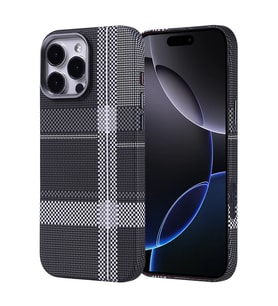 Lexroo iPhone 16 Pro Kılıf M-safe Şarj Özellikli Karbon Fiber Görünümlü Nekst Kılıf - Gri-Siyah