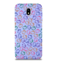 Samsung Galaxy J7 Pro Uyumlu Lansman Kılıf Hello Kitty Tasarımlı İçi Kadife Kapak-Lila (Şeffaf)