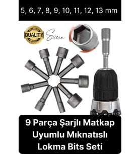 Premium 9 Parça Dayanıklı Somun Sökücü Sıkma Bits Lokma Seti Adaptör Matkap Ucu Altıgen Vidalama