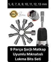 Premium 9 Parça Dayanıklı Somun Sökücü Sıkma Bits Lokma Seti Adaptör Matkap Ucu Altıgen Vidalama