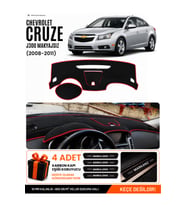 CHEVROLET CRUZE J300 MAKYAJSIZ (2008-2011) Uyumlu Torpido Örtüsü Torpido Kılıfı - Siyah Kırmızı