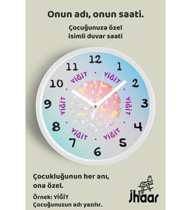 İsme Özel Sevimli Tavşan Çocuk Odası Duvar Saati Orta Boy 30 cm Beyaz Camlı Sessiz