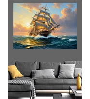 Gün Batımında Yelkenli Ve Deniz Dekoratif Kanvas - Mdf Ahşap Tablo