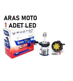 Motosiklet H4 Photon Fanlı Xenon Led Ampül 12-24 V (Duo Soğutucu Fanlı Model) 1 ADET-ARAS MOTO (Siyah)