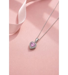 Gümüş Pazarım Pembe Taşlı Kalp Gümüş Kolye