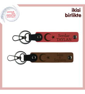 Milli Kimliği Yansıtan Hediye – Ay Yıldız Motifli, İsme Özel Deri Anahtarlık, Nar Çiçeği-Kahve