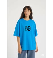 Oversize Tişört Kadın  "NEVERMIND" Baskılı Geniş Kalıp T-Shirt Unisex (Mavi)