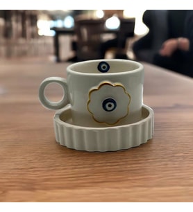 Altın Yaldız Çiçek Nazar Fincan Mug (Karışık)