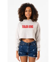 Tulsa King Lettern Beyaz Kırçıllı Kadın Crop Kapşonlu