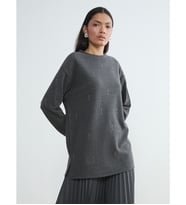 LCWAIKIKI Classic Antrasit Soft Touch Taşlı Kadın Sweatshirt Tunik