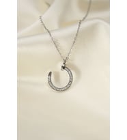 Çelik Silver Renk Zirkon Taşlı Çivi Model Kadın Kolye 5886 - HEP-6043-1915