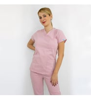 Unisex Açık Pudra Esnek  Likralı Doktor Hemşire Aşçı  Cerrahi Scrubs  Tek Üst Forma