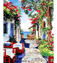 Sahildeki Kafe Sayılarla Boyama Seti 40x 50 cm (Tuvale Gerili)