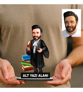Kişiye Özel Avukat Karikatürlü 18 cm MDF Masaüstü Biblo - Avukat Hediyesi Avukata ve Hukukçuya Hediye