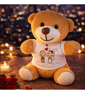 Sevimli Gelin Damat Tişörtlü Peluş Ayıcık