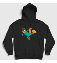 Presmono Unisex Beyaz Tekme Ornitorenk Perry Kapüşonlu Sweatshirt 440340tt (Siyah)