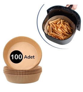 100 Adet Air Fryer Pişirme Kağıdı Tek Kullanımlık Yağlı Kağıdı Yuvarlak Tabak Model (5343)