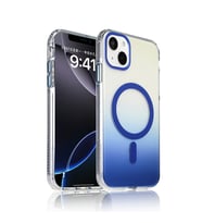 iPhone 15 Kılıf Magsafe Şarj Özellikli Transparan Renk Geçişli Gradient Luxury Kapak (Mavi)