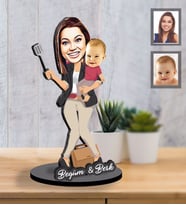 Kişiye Özel Anneler Günü Anne ve Erkek Çocuk Karikatürlü Biblo Model-2-Eco