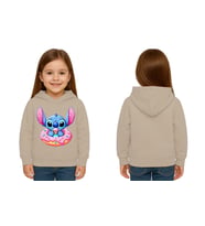 Unisex Stitch Baskılı Çocuk Swaetshirt Baskılı Kapüşonlu 3 İplik Şardonlu (Taş)
