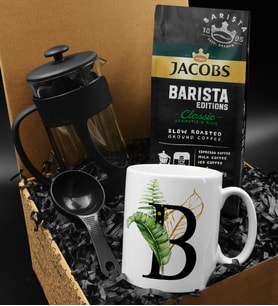 Kişiye Özel Harf Kupa & Jacobs Barista Filtre Kahve & French Press Hediye Seti