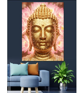 Altın Buddha Kafası Huzurlu Dekoratif Kanvas - Mdf Ahşap Tablo