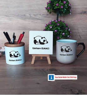 Uykucu Panda Dekoratif Taş, Kalemlik, Sihirli Oval Kupa Bardak Hediye