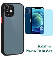 Apple iPhone 12 Uyumlu Montreal Kılıf Ve Nano Cam Ekran Koruyucu Set (Siyah)