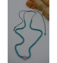 STONEAGE JEWELLERY Pembe Kuvars ve Turkuaz Taşlı Metalsiz Kolye