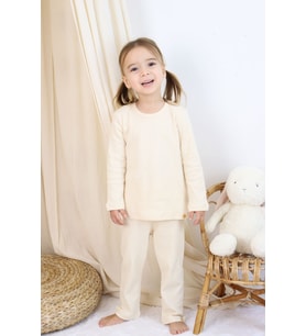 Basic Fitilli İnterlok Kumaş %100 Pamuk 1-5 Yaş Beyaz Bebek Pijama Takımı