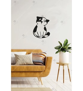 Şirin Kedi Duvar Dekor Ahşap Tablo (Siyah)