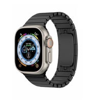 Apple Watch Ultra 49mm Uyumlu Kordon Paslanmaz Çelik Luxury Metal KRD-35 Kayış (Siyah)