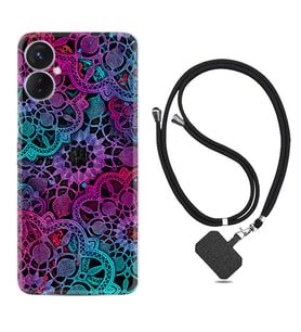 Tecno Spark 9T Kılıf Silikon Boyun Askılı İpli Desenli Silikon Colurful Mandala 1667