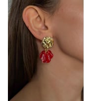 Vintage Gold Dokulu & Kırmızı Mine Boncuk Detaylı Küpe