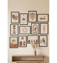 12 Parça Etnik Boho Figürlü Dekoratif Çerçeve Görünümlü Tablo Seti