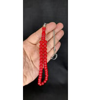 ÇUBUK KEHRİBAR TESBİH KIRMIZI RENK KÜRE KESİM T-434 (Çok Renkli)