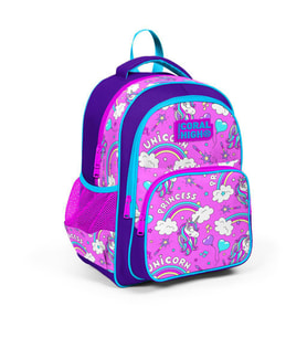Coral High Kids Mor Açık Pembe Unicorn Desenli Üç Bölmeli Okul Sırt Çantası 23404