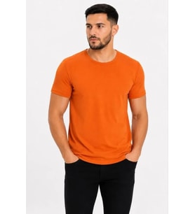 Erkek Basic Tişört Bisiklet Yaka Kısa Kol Günlük Yazlık Slim Fit T-Shirt - Turuncu