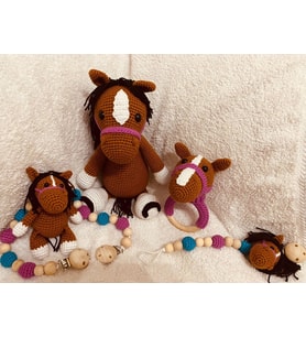 Yeni Doğan Kahverengi At Seti Amigurumi Organik Oyuncak