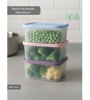 3'lü Dipfriz Saklama Kabı - No Frost  Kapaklı  Derin Dondurucu Düzenleyici - BPA Free - 3150 ml