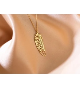 Kişiye Özel 925 Ayar Gümüş Tasarım Kuş Tüyü Kolye (Gold)