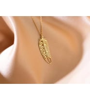 Kişiye Özel 925 Ayar Gümüş Tasarım Kuş Tüyü Kolye (Gold)