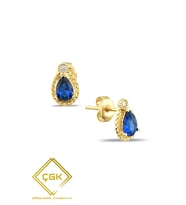 ÇGK KUYUMCULUK KADIN SAFİR RENKLİ KLİPSLİ ÇİVİ ALTIN KÜPE