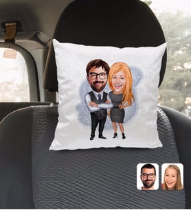 BK Gift Kişiye Özel Sevgililer Karikatürlü Kare Araç Koltuk Yastığı-100