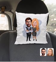 BK Gift Kişiye Özel Sevgililer Karikatürlü Kare Araç Koltuk Yastığı-100